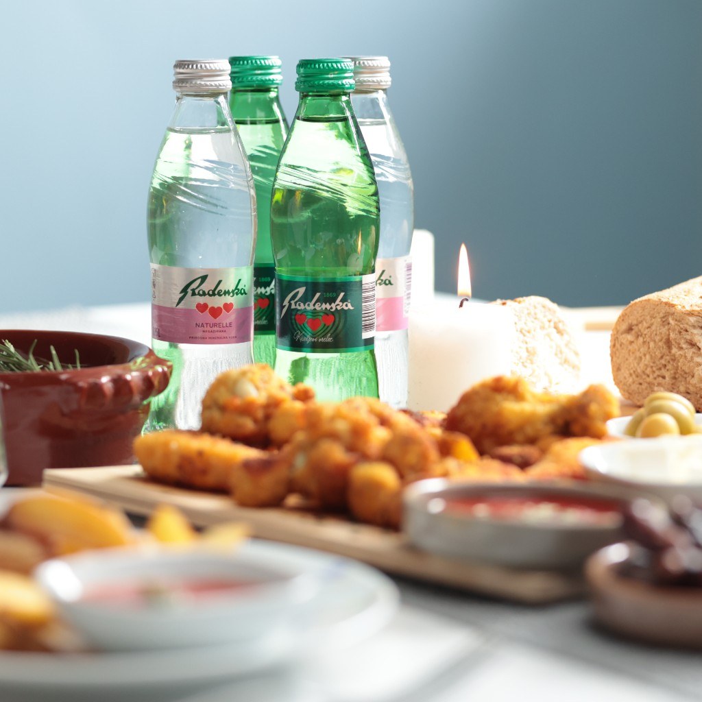 Radenska mineral water with appetizers