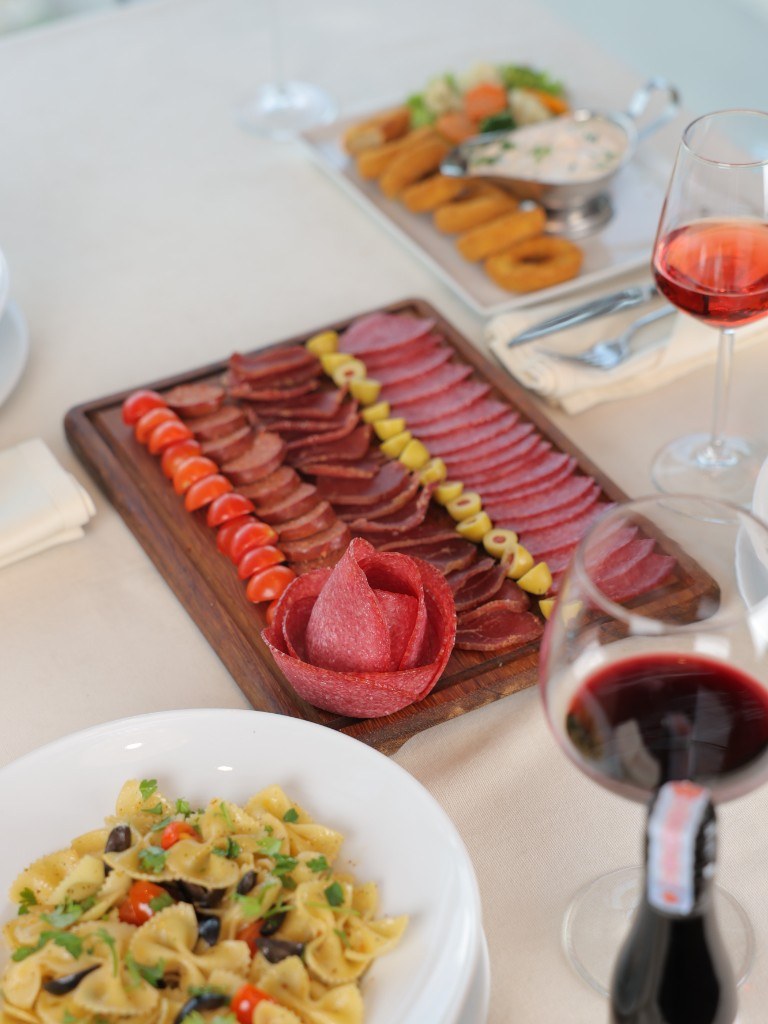 Food division charcuterie and dining spread