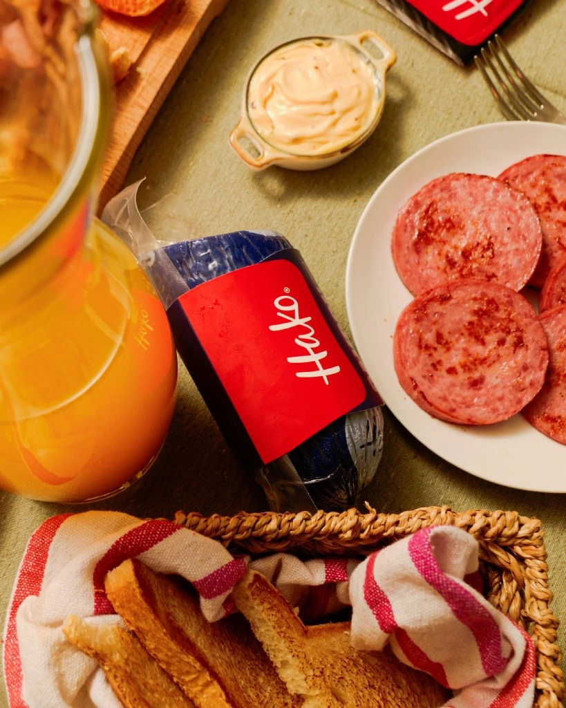 HAKO breakfast spread with juice and bread