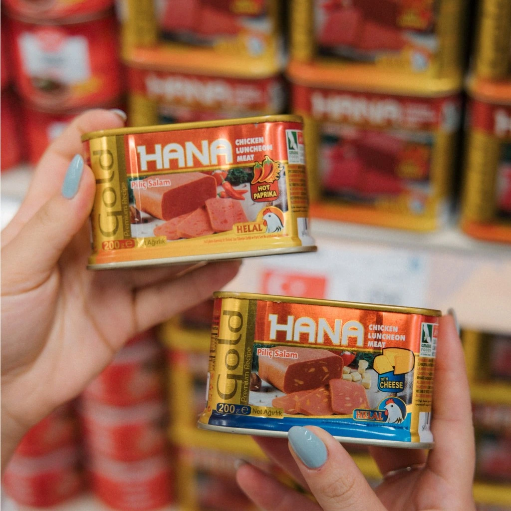 HANA Gold chicken luncheon meat cans in store