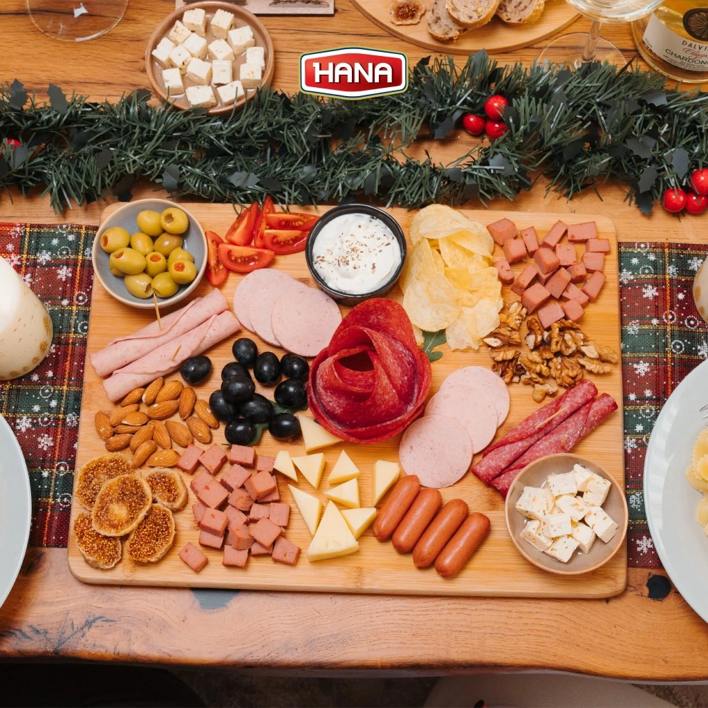 HANA Gold holiday charcuterie board with meats and cheeses