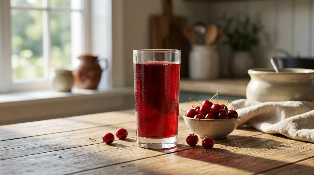 Juicy cherry juice served with fresh cherries