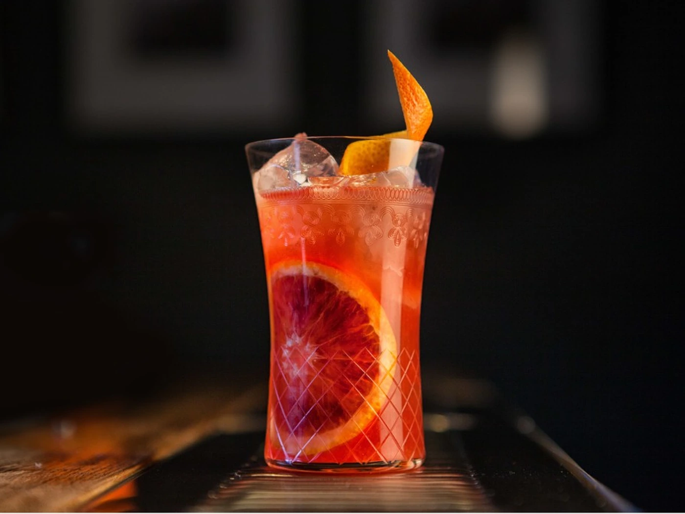 Juicy blood orange cocktail in a glass