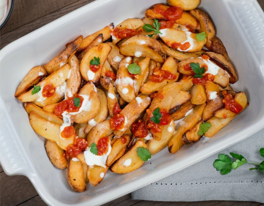 MyDibel roasted potato wedges with sauces and herbs