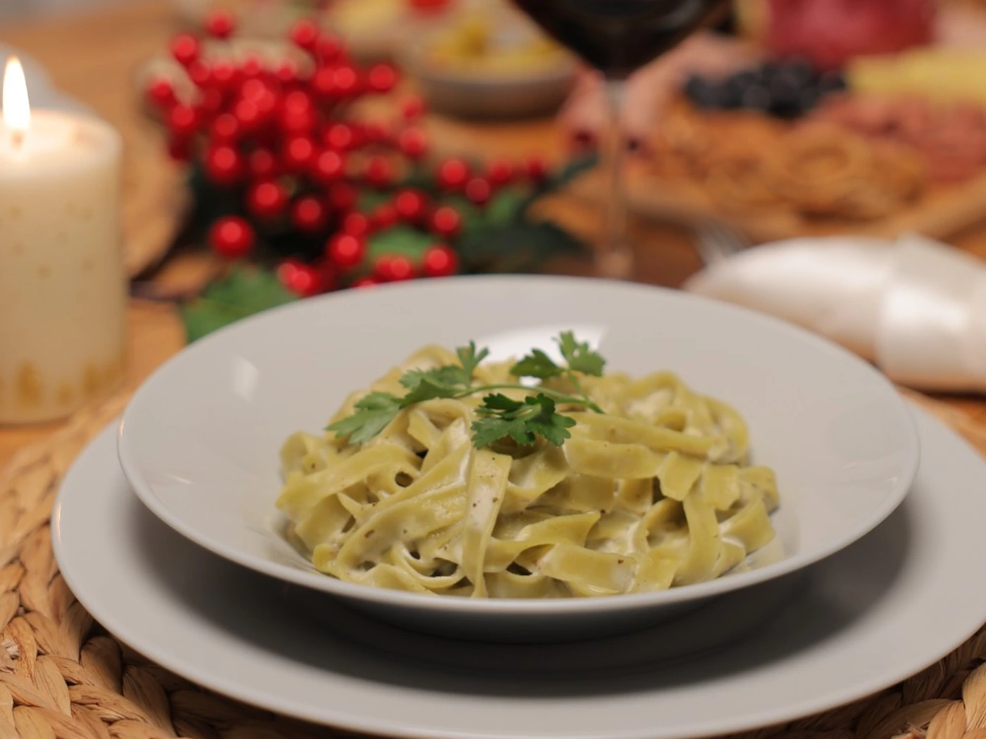 Pantanella pasta served at a festive dinner table